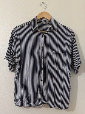 Navy & White Vertical Stripe Button-Up Shirt